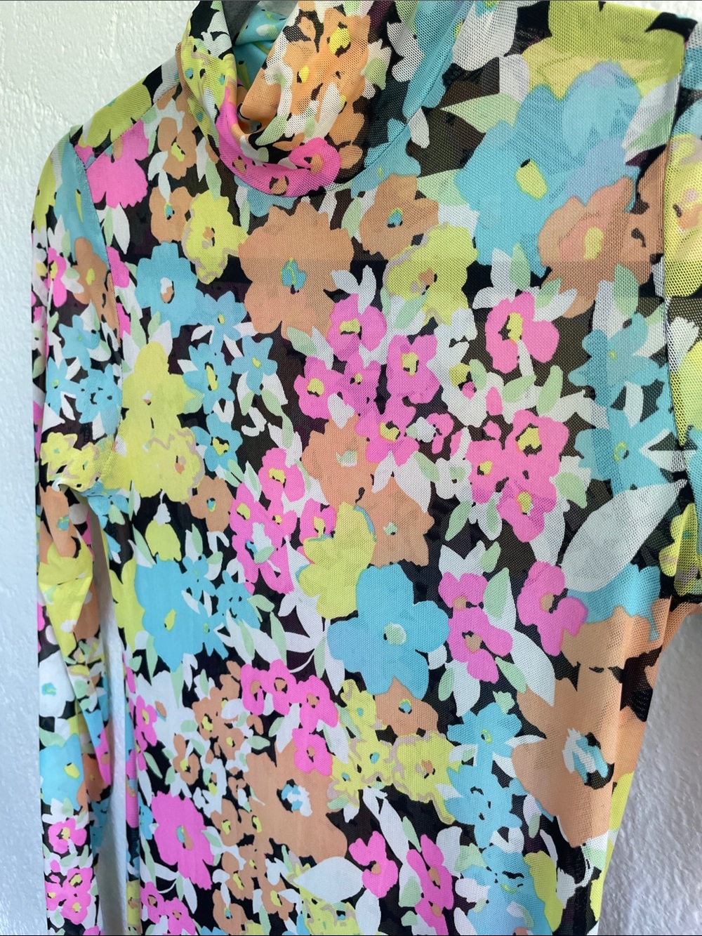 AFRM Floral Mesh Long Sleeve maxi Dress -pink blue yellow Medium - Picture 5 of 6
